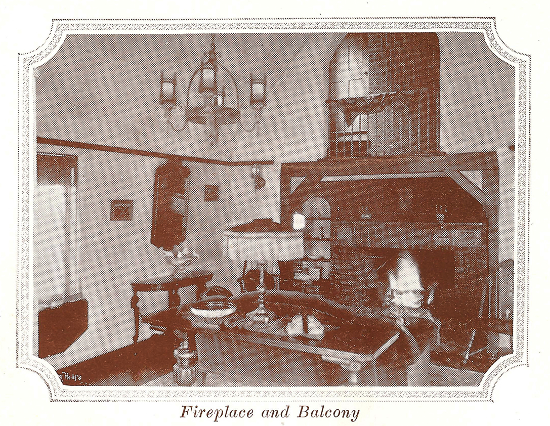 Brick House Beautiful fireplace and balcony, 1923.