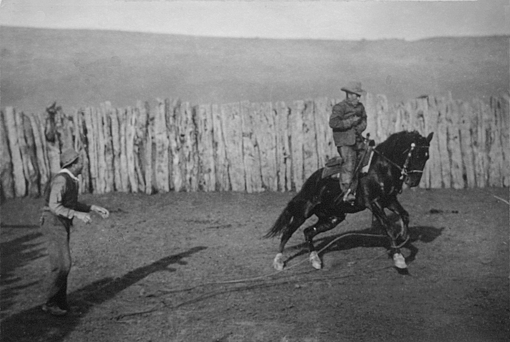 Buckaroos breaking horses