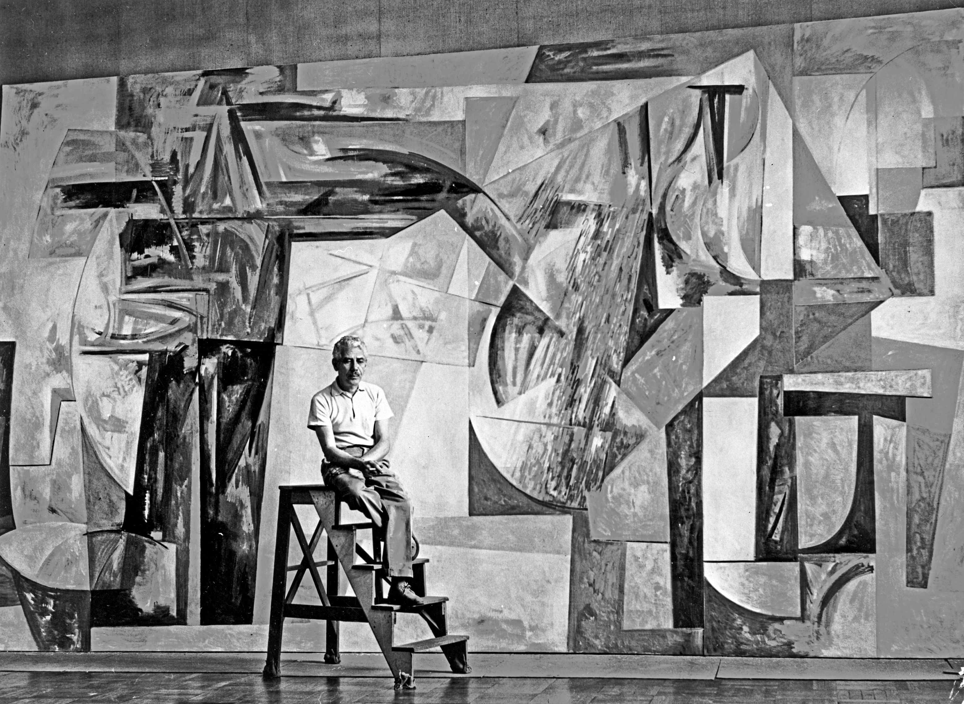 Bunce with mural for Portland airport terminal.