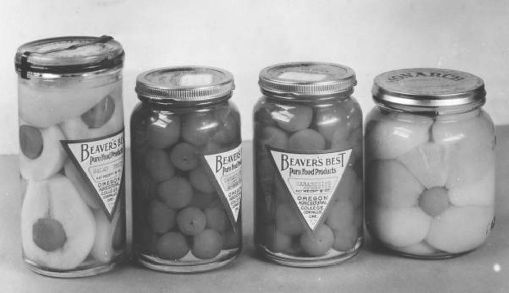Marischino cherries (center), products from OSU Agricultural Experiment Station's "Beaver's Best" label.