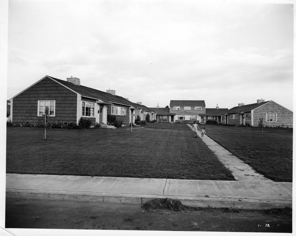 Typical housing court at Columbia Villa, about 1944.