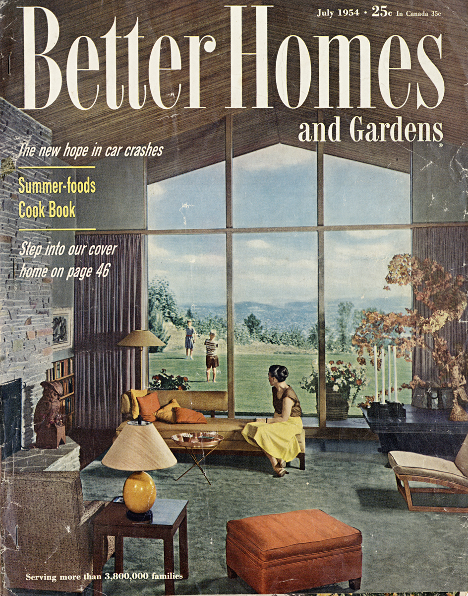 Interior of David Eyre house on cover of July 1954 issue of Better Homes and Gardens magazine.