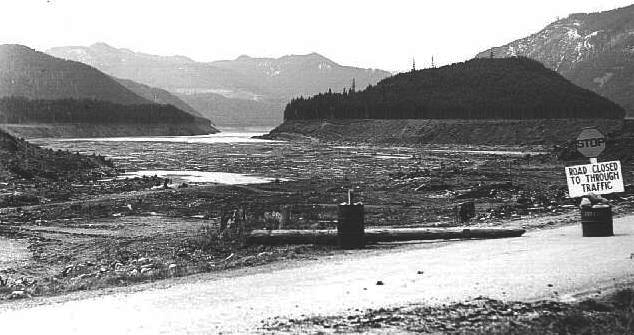 Filling of Detroit Lake behind Detroit Dam, April 1953.