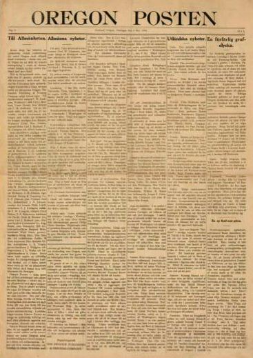 Swedish American Newspapers project: http://www.mnhs.org/newspapers/swedishamerican/oregon-posten