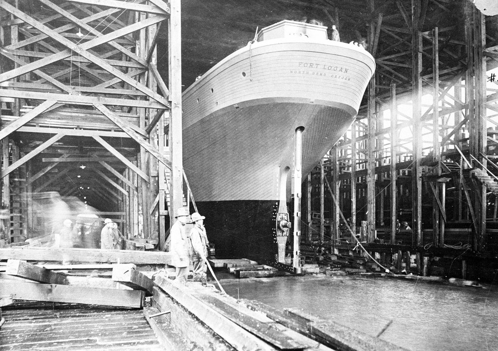 Fort Logan in construction shed, 1919.