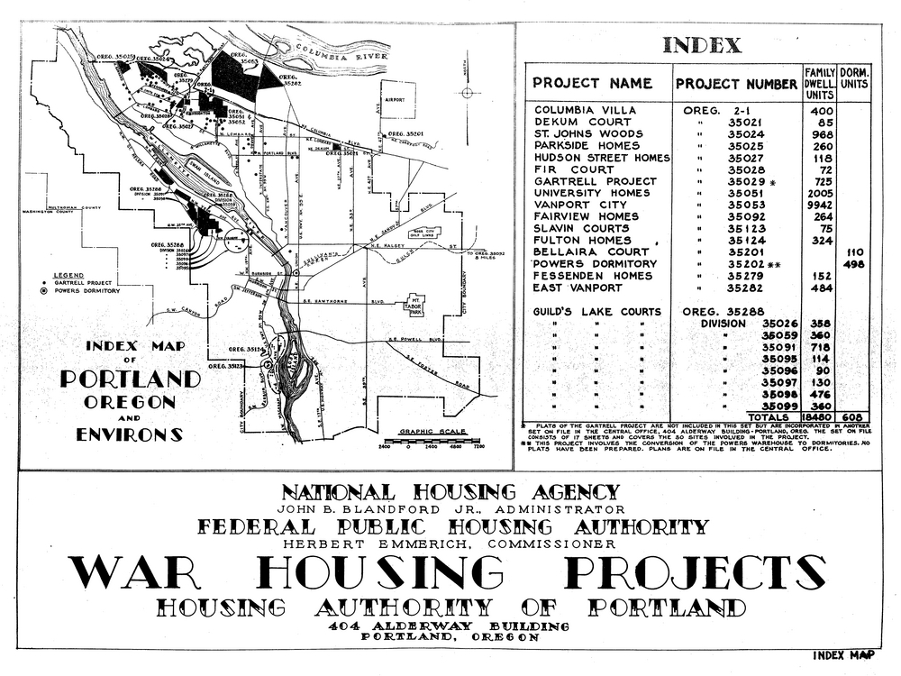 Housing Authority of Portland war housing map, about 1944.