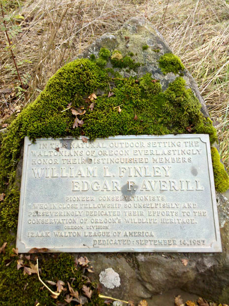 The Oregon Division of the IWLA installed this plaque on Sauvie Island in honor of long-time members William L. Finley and Edgar F. Averill in Sep. 1957.