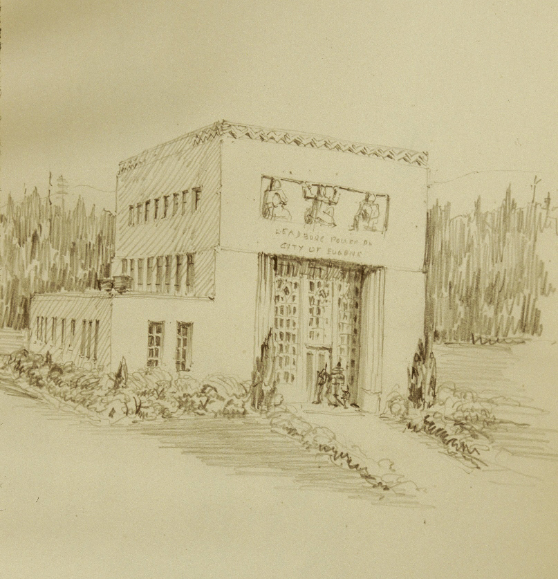 Ellis Lawrence's architectural drawing of the Leaburg Power Plant, 1920s.