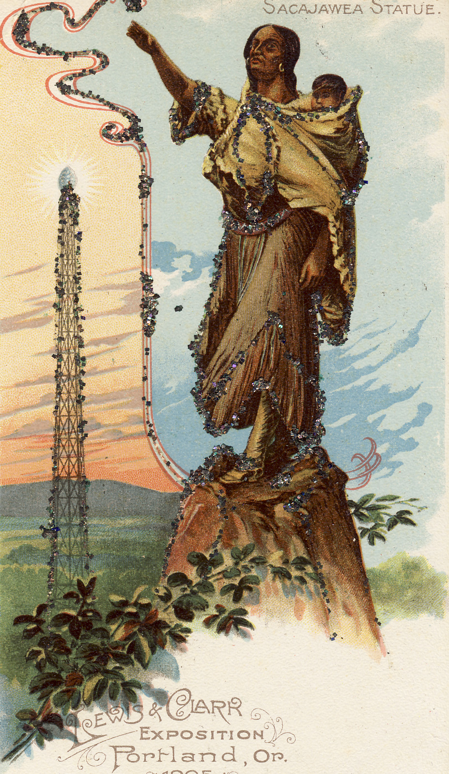 Sacagawea statue at 1905 Lewis and Clark Exposition, postcard.