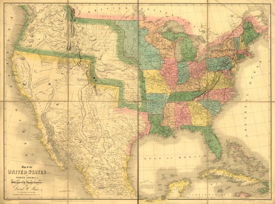 Map of the United States of North America with parts of the adjacent countries, 1839, by David Burr.