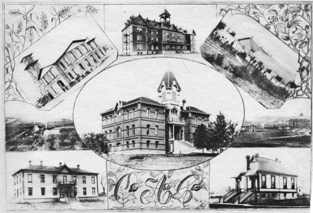 Oregon Agricultural College building montage, 1891.