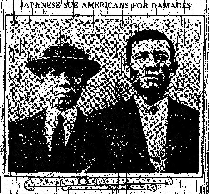 Tamakichi Ogura (l) and Ichiro Kawamoto at courthouse, Portland, July 21, 1926.