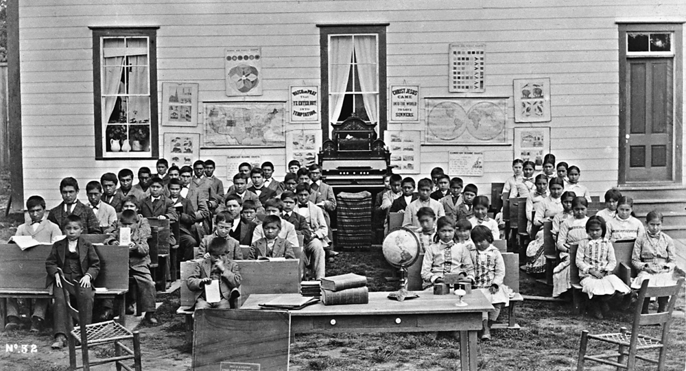 Photograph of an Indian Training School in Forest Grove in 1882.