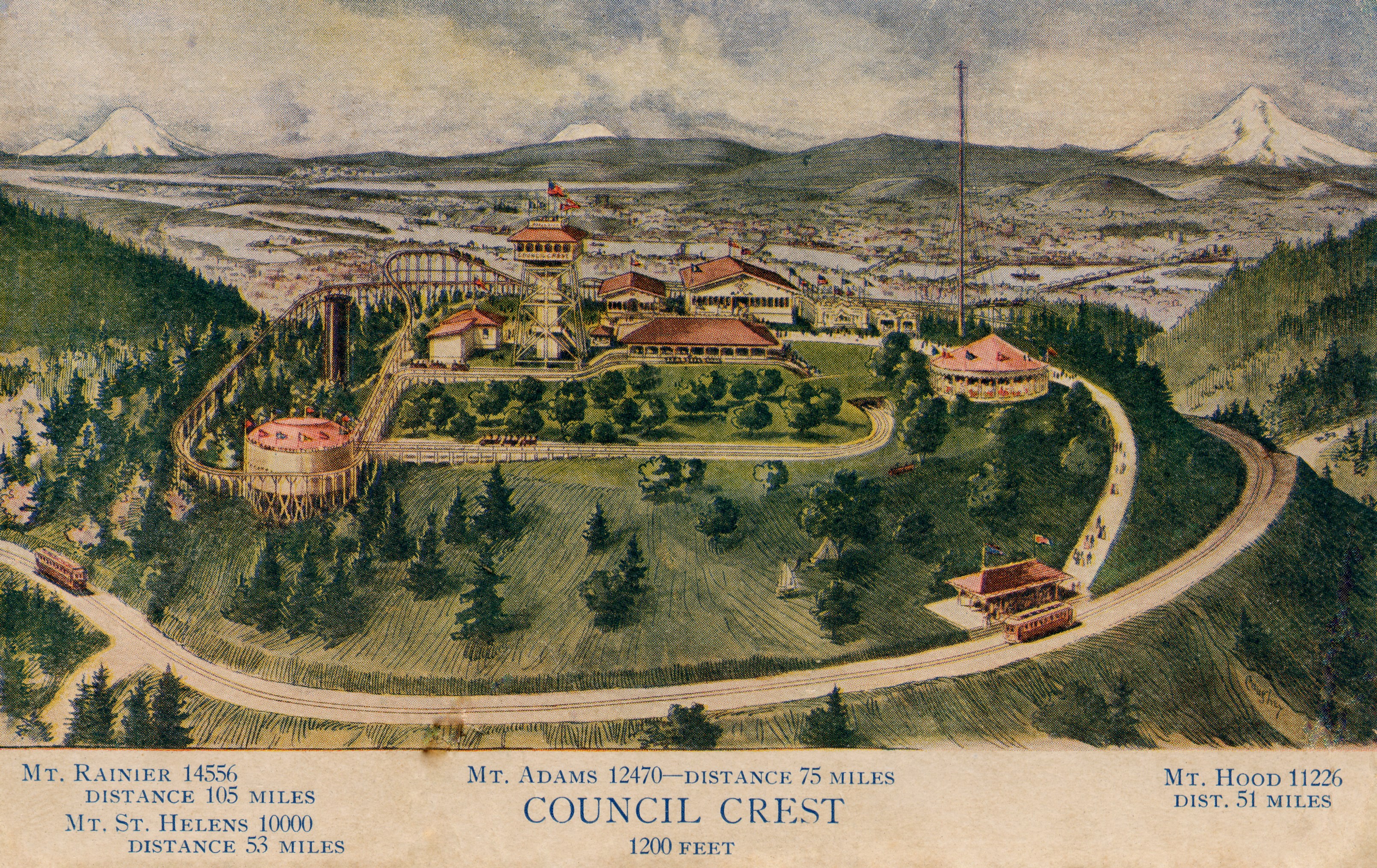 The Council Crest Amusement Park, which opened in 1907, was served by a trolley line that continued until 1950.
