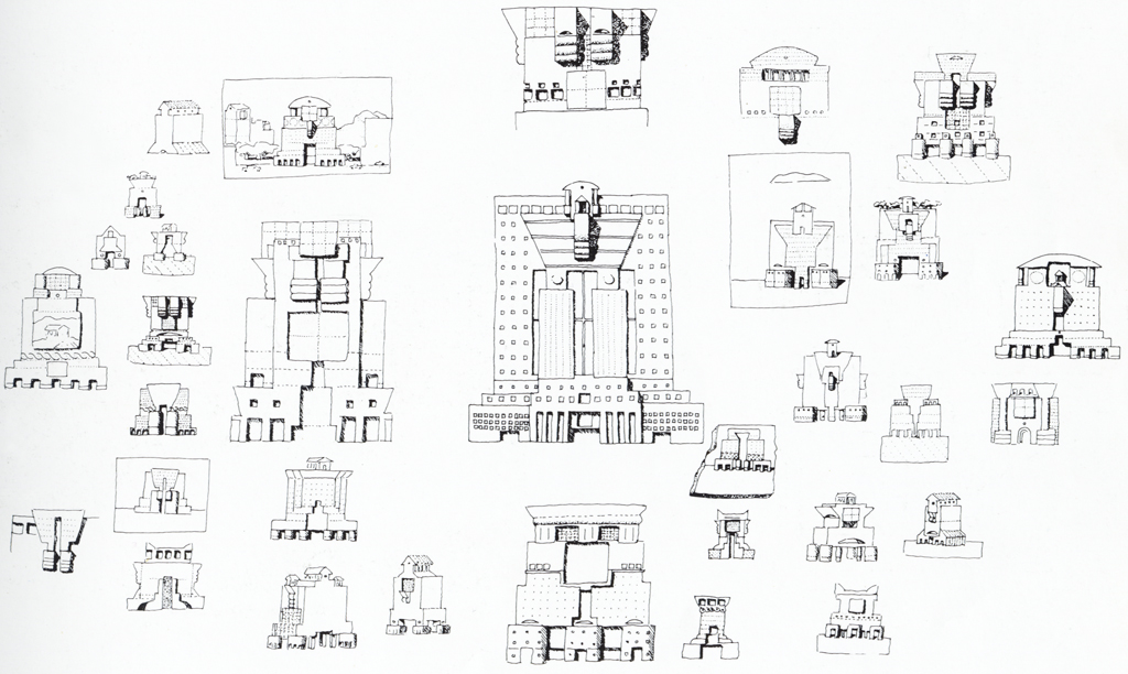 Portland building, design sketches by Michael Graves, 1982.