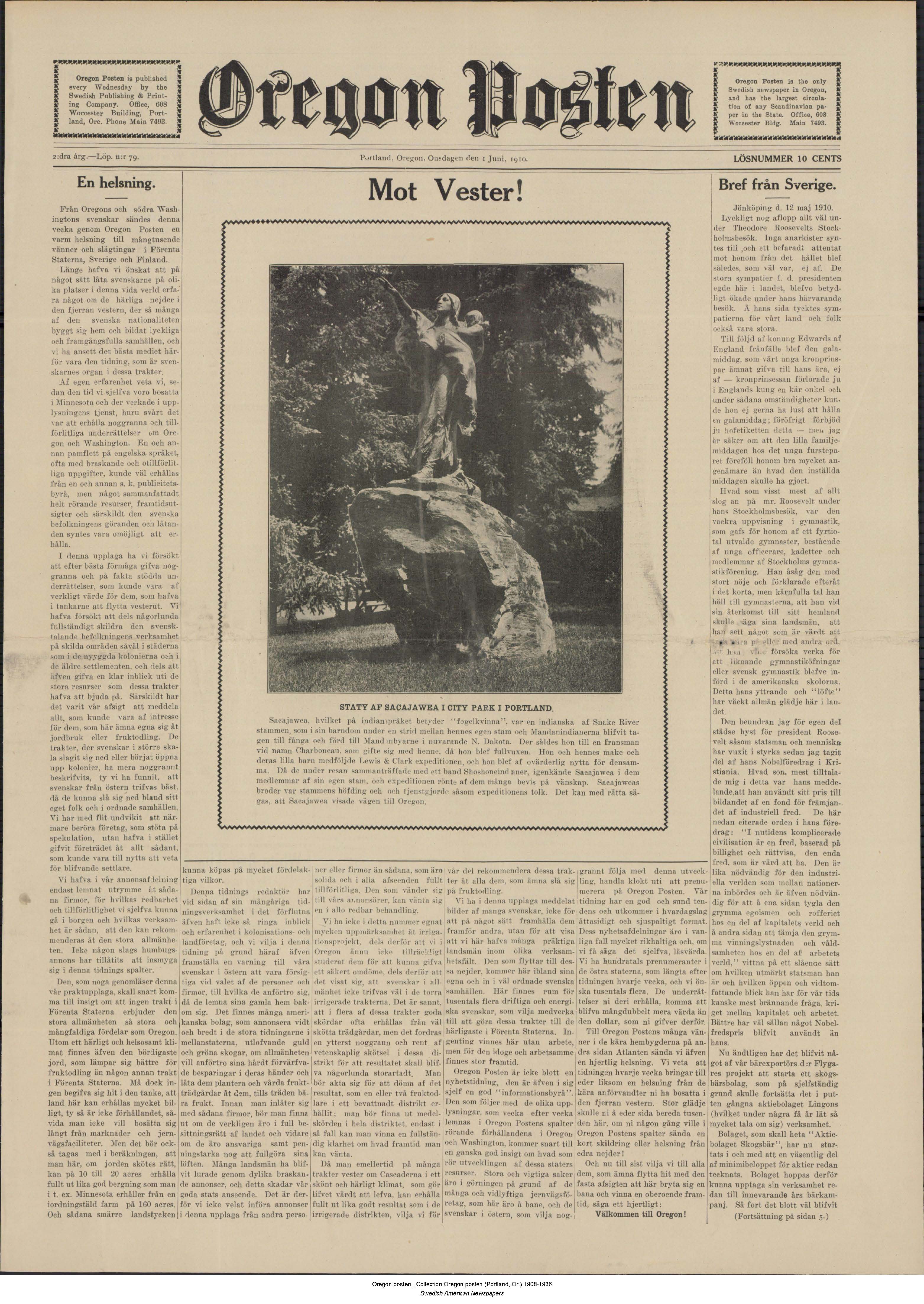 Swedish American Newspapers project: http://www.mnhs.org/newspapers/swedishamerican/oregon-posten