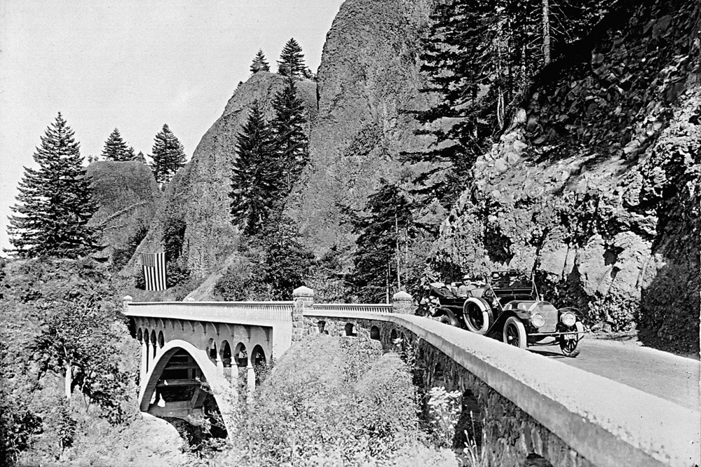 Samuel Lancaster and friends on the Columbia River Hwy,, about 1916.