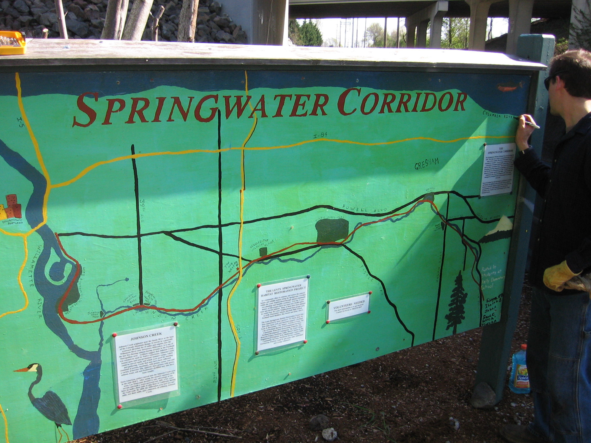 Restoring sign along Springwater Corridor trail, May 2011.