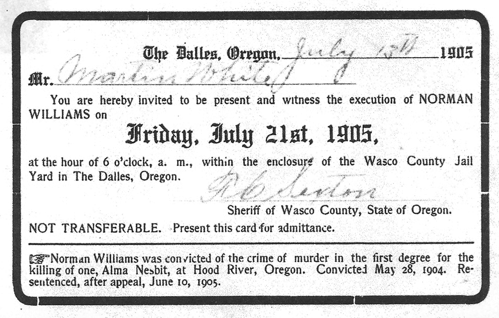 Invitation to view hanging of Norman Williams, The Dalles.