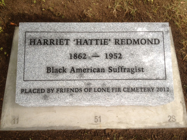 Hattie Redmond's headstone, Lone Fir Cemetery, Portland.