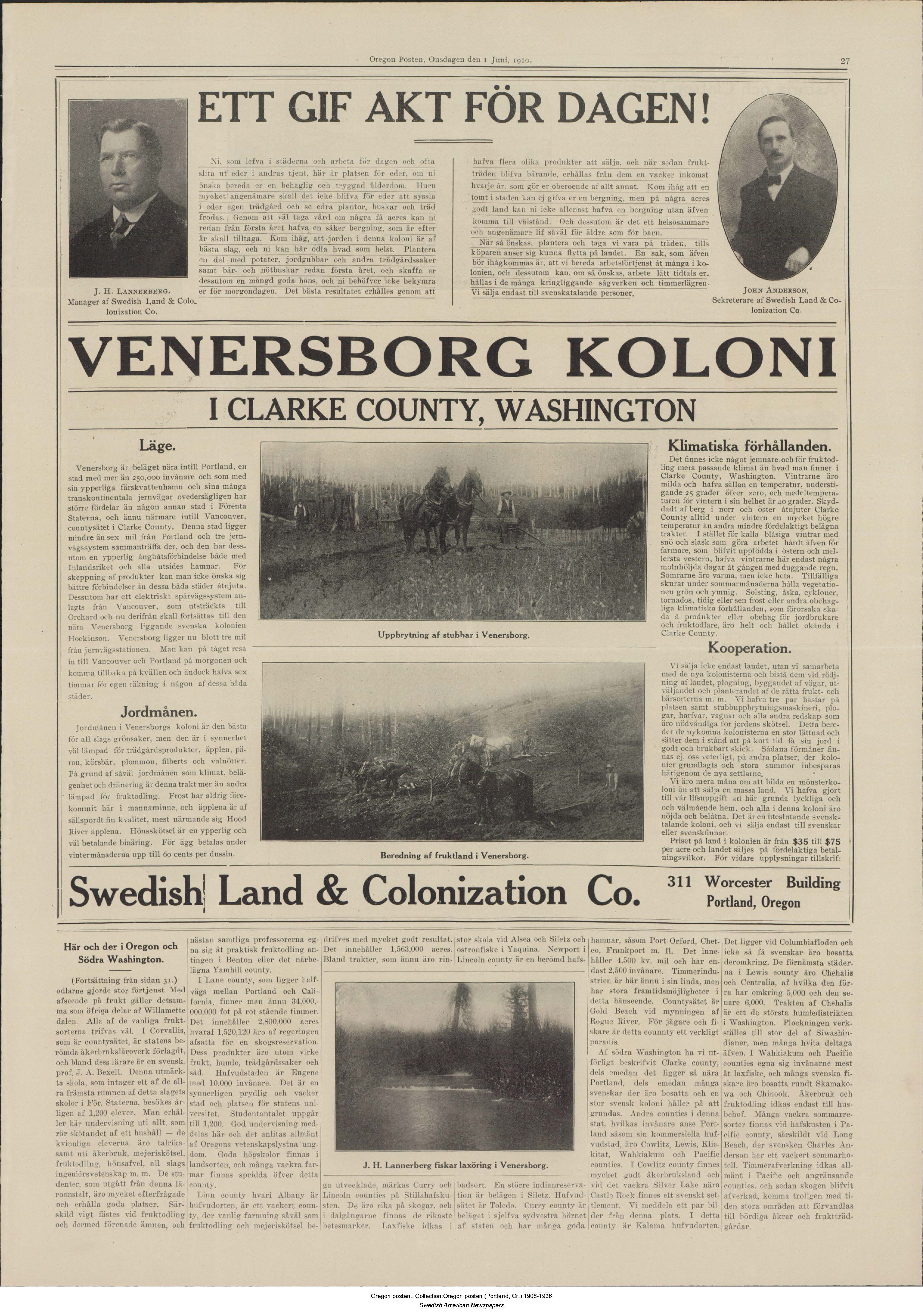 Swedish American Newspapers project: http://www.mnhs.org/newspapers/swedishamerican/oregon-posten