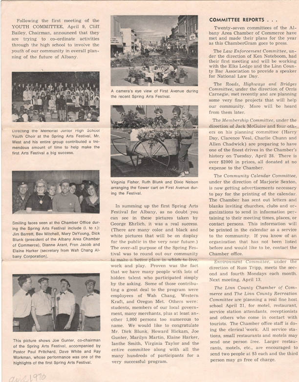 Committee Report, 1970, the first year of the festival.