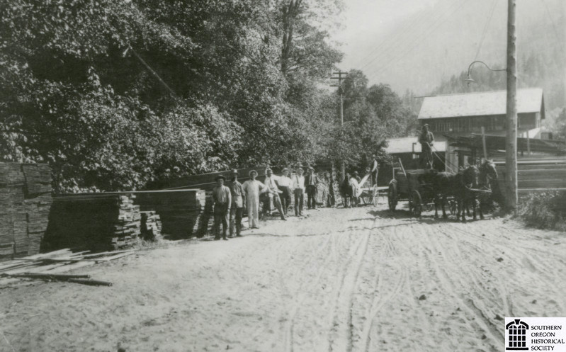 Lumber yard at entrance of Lithia Park, about 1909-1910.