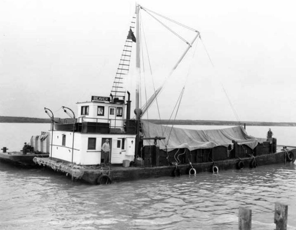 Fishing vessel "Beaver" at the CRPA cannery in Naknek, Alaska, 1954.