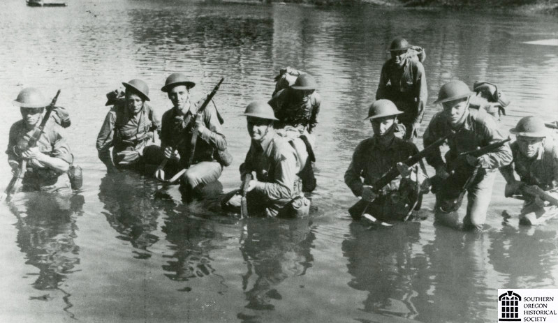 Soldiers from Camp White during training maneuvers, about 1943.