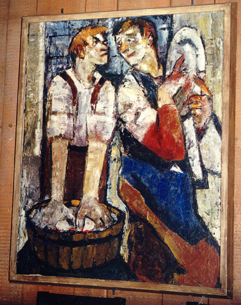 A 1936 oil painting by Darrell Austin.  Title: "The Dishwashers"