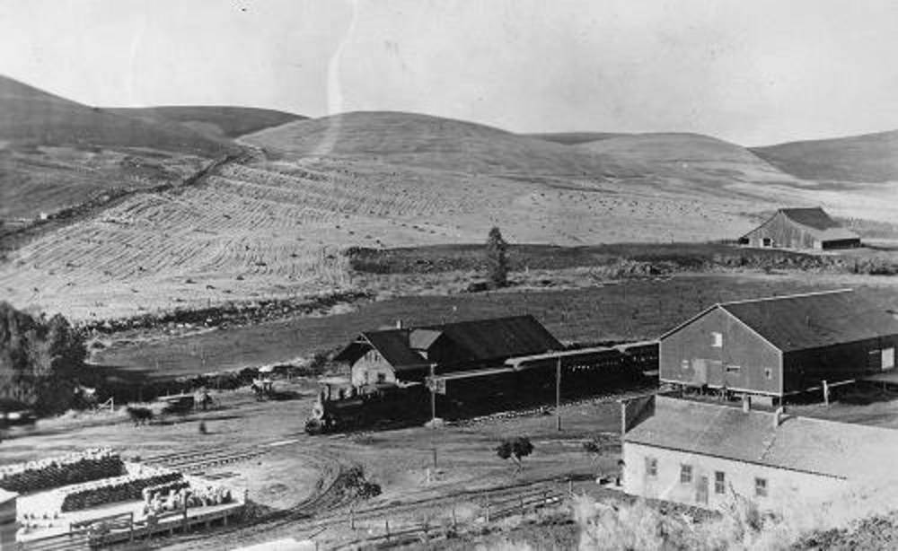 Great Southern depot and train at Dufur, 1907.