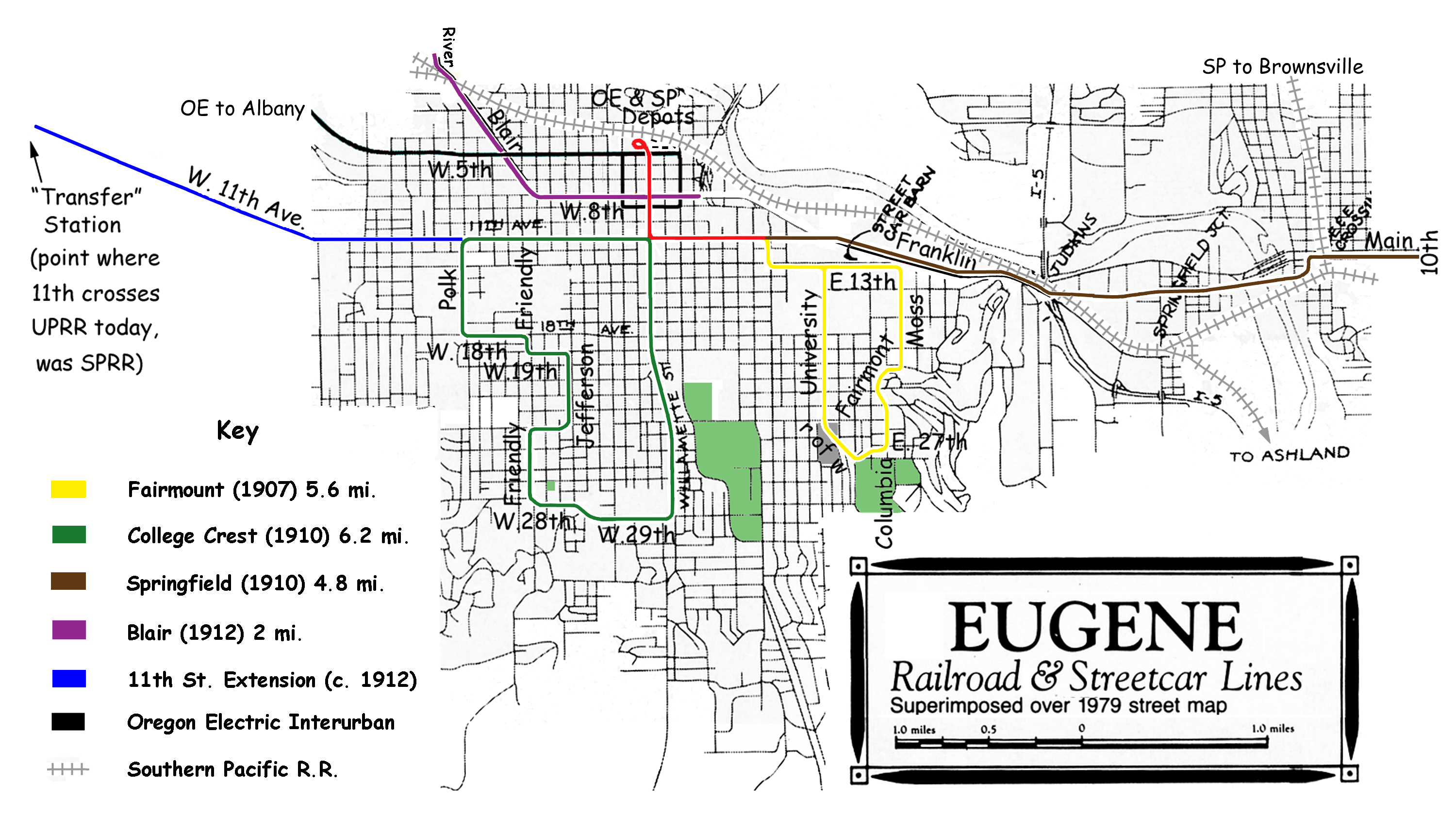 Eugene streetcar system map.