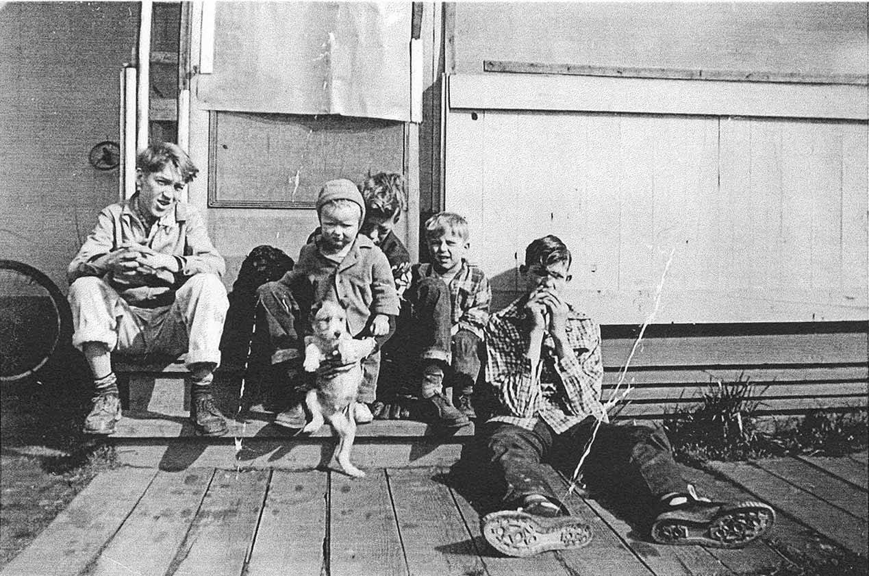Young Swede Halbrook (r) and friends at Guild's Lake Courts, Portland, mid-1940s.