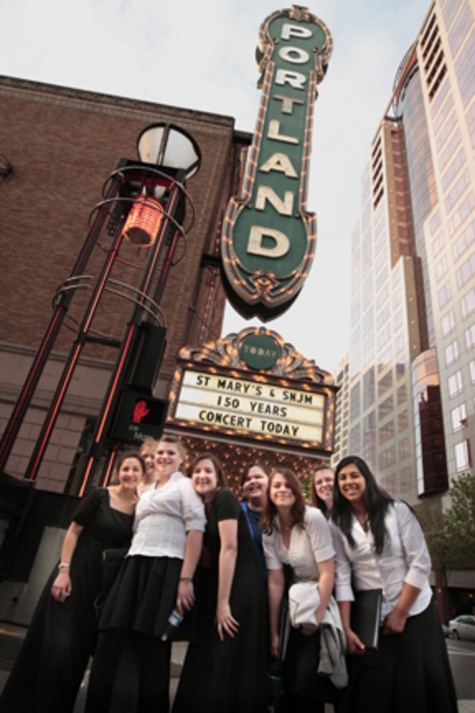 Students from St. Mary%u2019s Academy at Arlene Schnitzer Concert Hall in Portland attending a concert in honor of the 150th anniversary of Sisters of the Holy Names, April 2009.