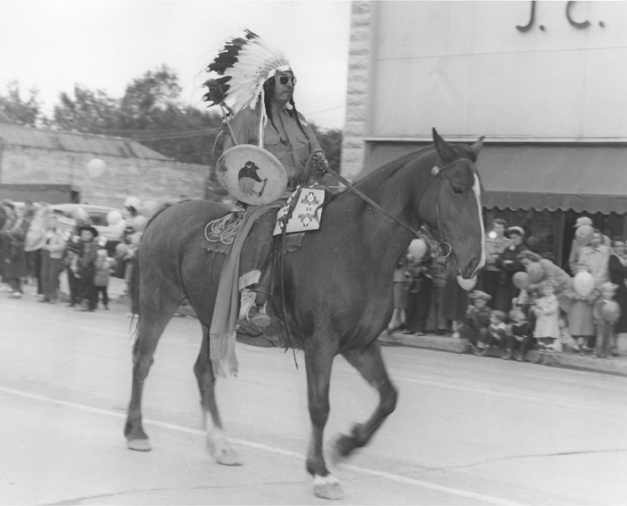 Local Paiute Chief Jimmie Louie rides in 1953 Harney County Fair Parade.