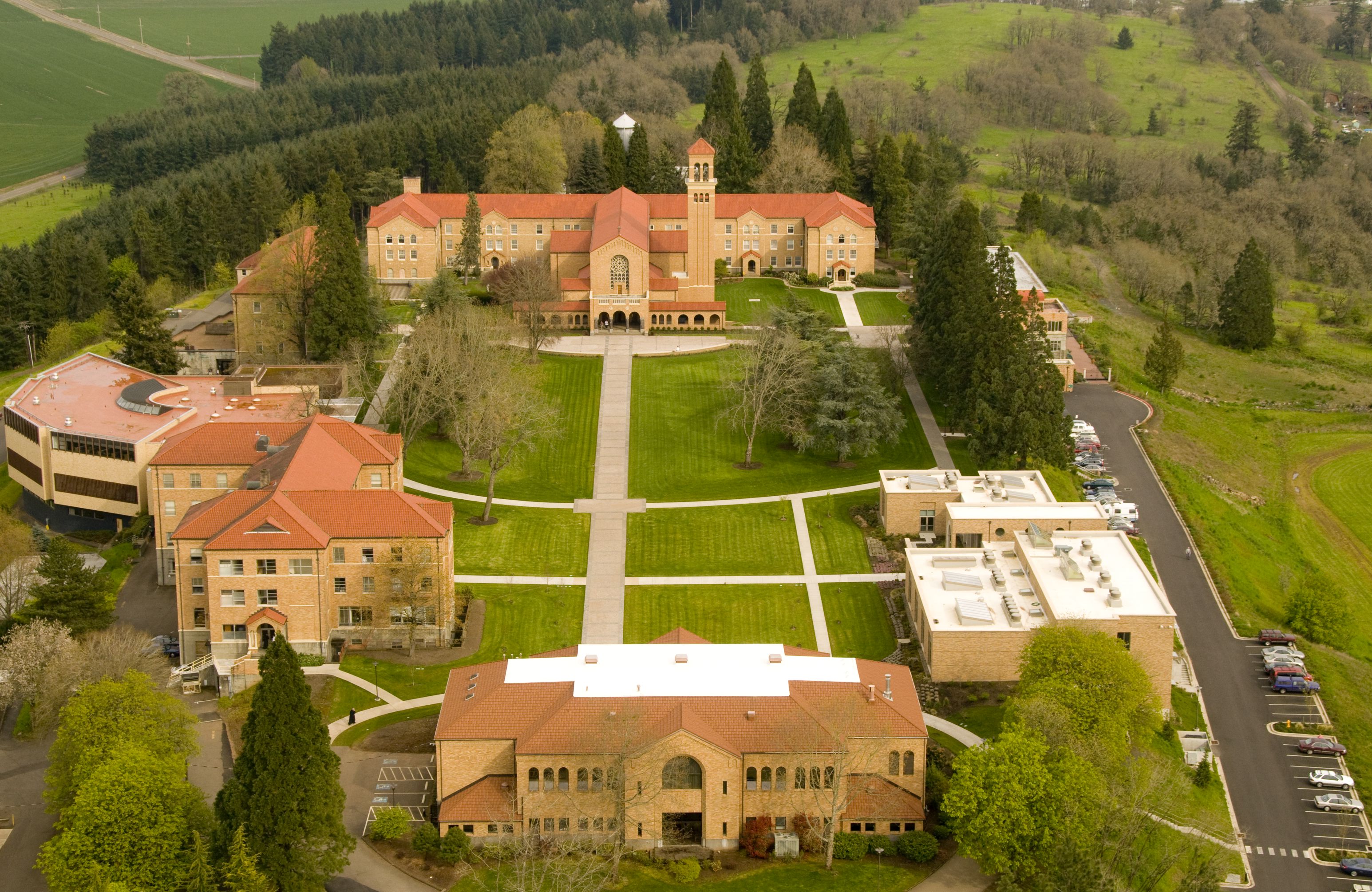 Mt. Angel Abbey looking east, with the Library to the far left.