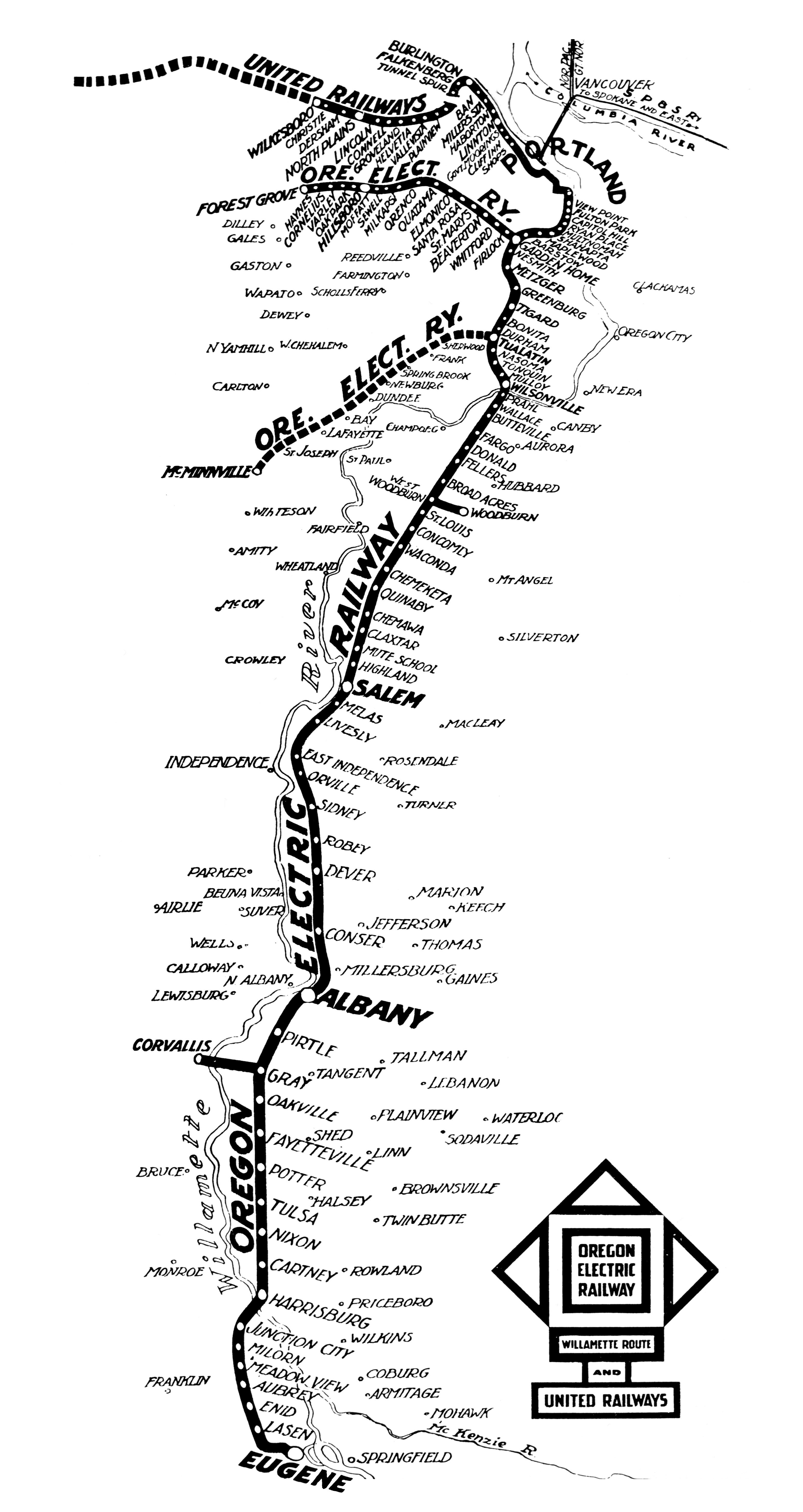 Oregon Electric route map, about 1920.