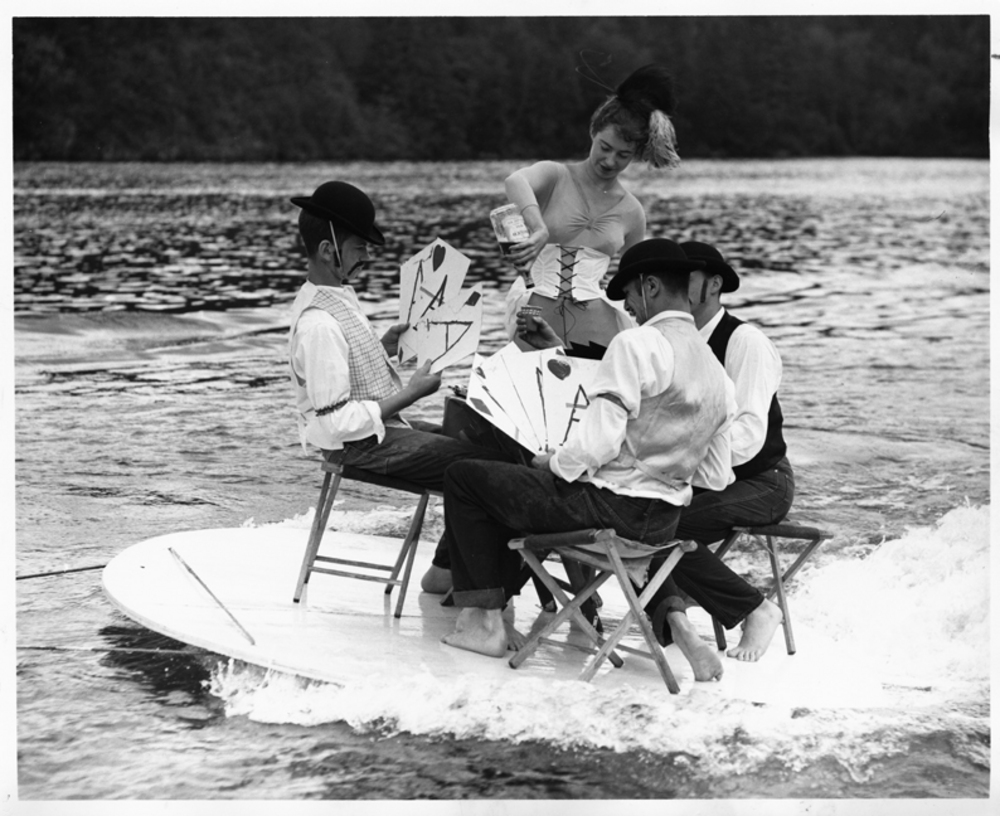 Mike Huycke, Sandra Shaw, Pat Goan, Dave Wells Village, Oregon Centennial Expo, 1959.