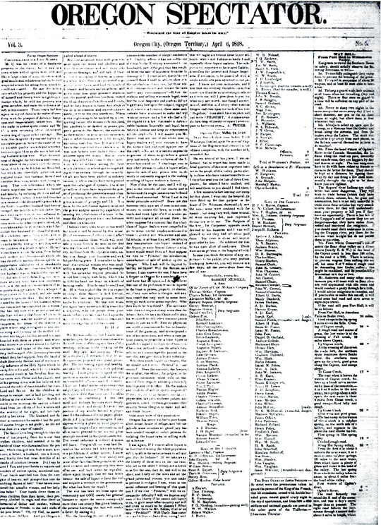 Oregon Spectator of Apr 6, 1848.