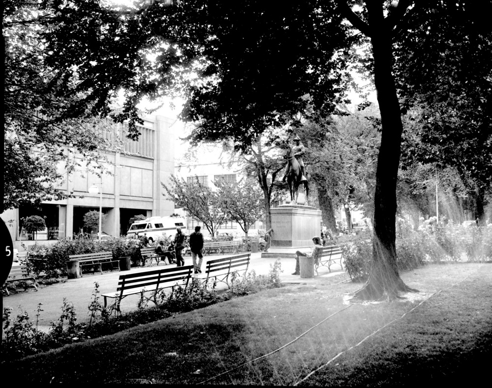 Theodore Roosevelt statue, South Park Blocks, Portland, October 1974.