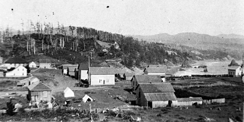 Port Orford looking east down 6th St., about 1890-1900.