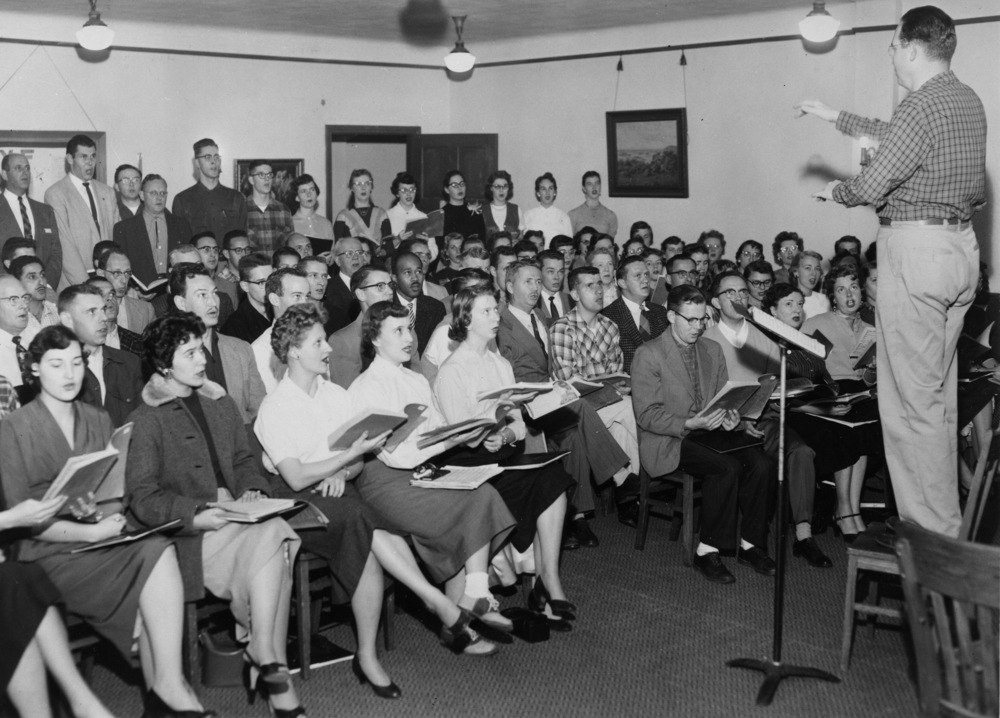 C. Robert Zimmerman conducting the Portland Symphonic Choir in Nov. 1956.