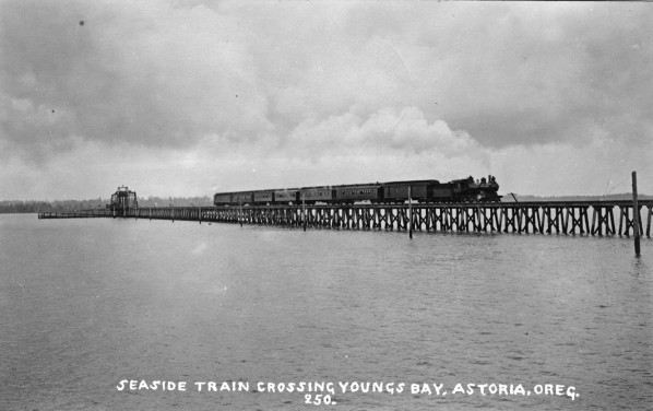Image Seaside train crossing Young's Bay, 1912