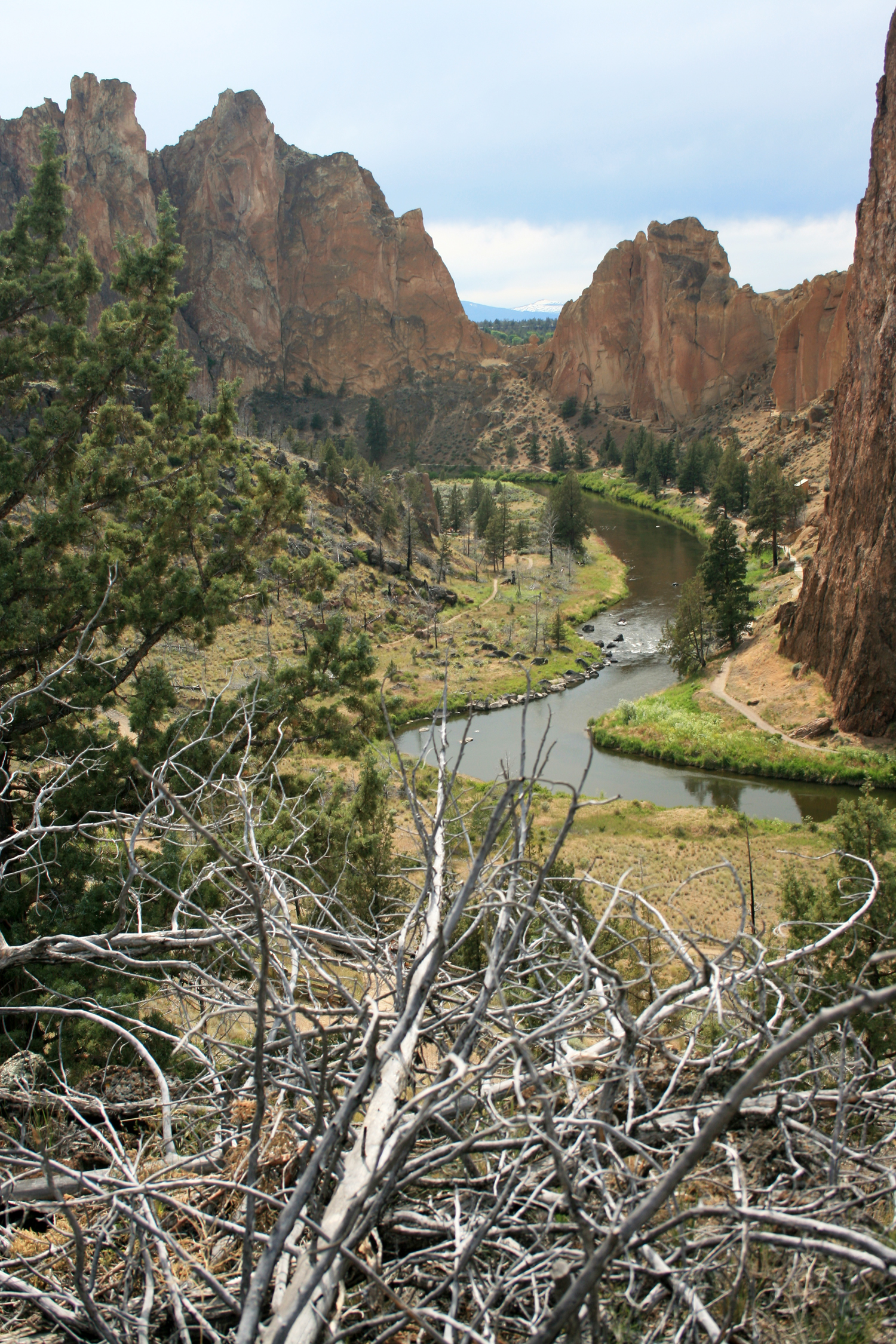 Tuff of Smith Rock along the Crooked River. View is looking west from the main park overlook at Smith Rock State Park.