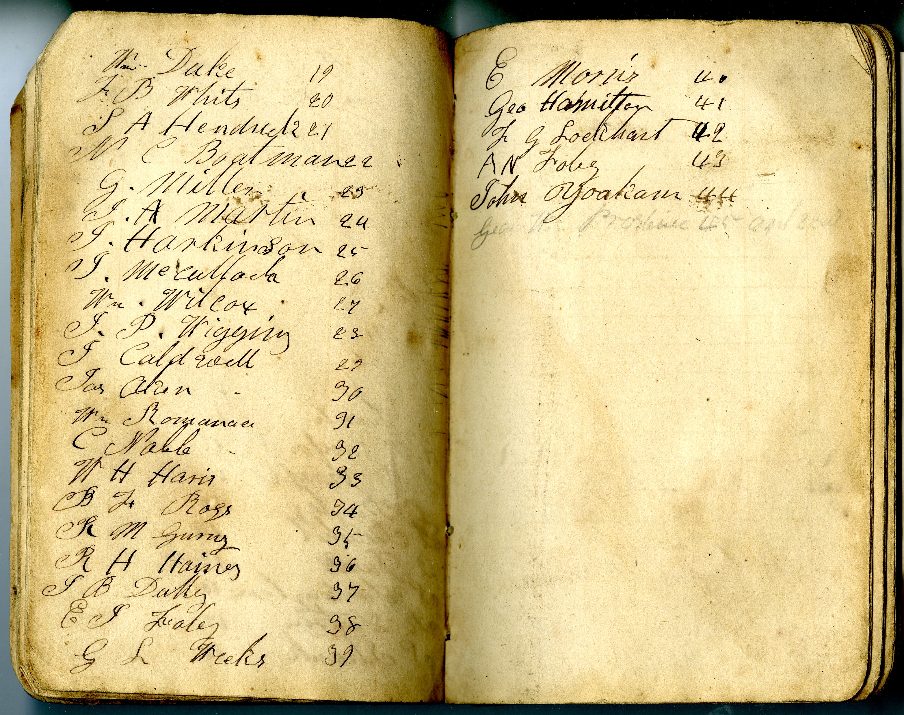 Second and third pages of Thomas Ellitson's account book, listing Coos County Volunteers. The booklet also contains supply purchases, including powder and pounds of lead.