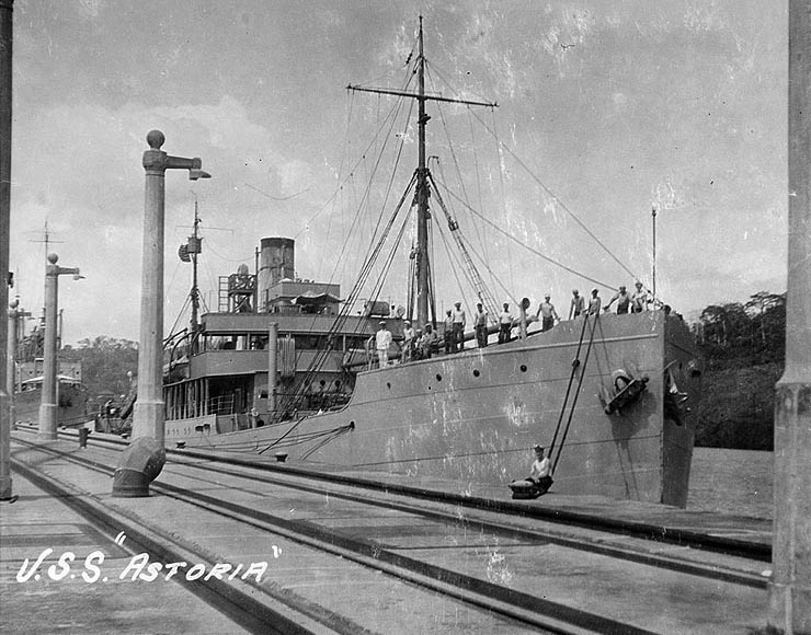 U.S.S. Astoria (AK-8) in Panama Canal, either Jan. 1920 or Nov. 1921.