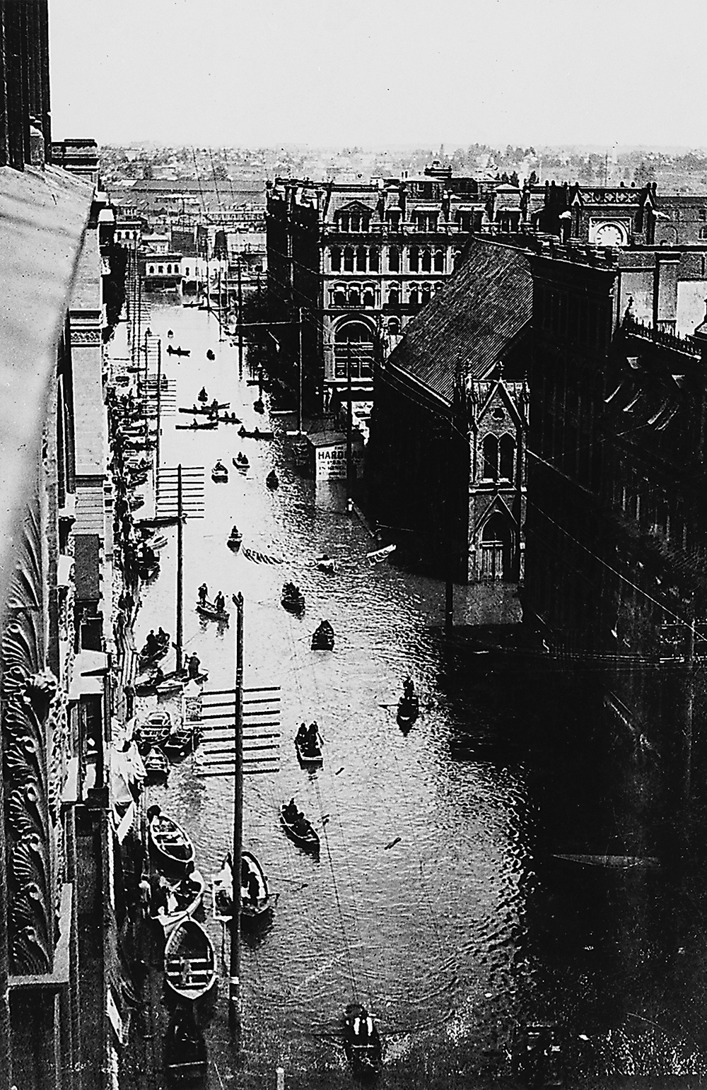 3rd St., Portland, between Washington and Burnside during 1894 Willamette River flood, June 1894.