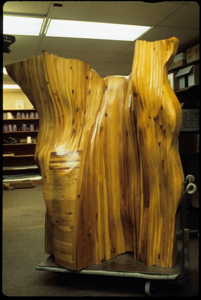 Jan Zach, "Drapery of Memory" sculpture, being installed at State Capitol Building, Salem.