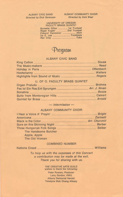 Music program, Albany Arts Festival