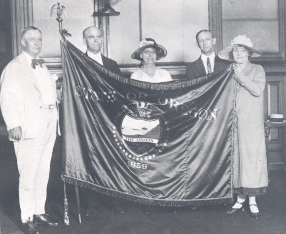 Flag being presented to Postmaster General, c. 1925, to hang in Washington, D.C.